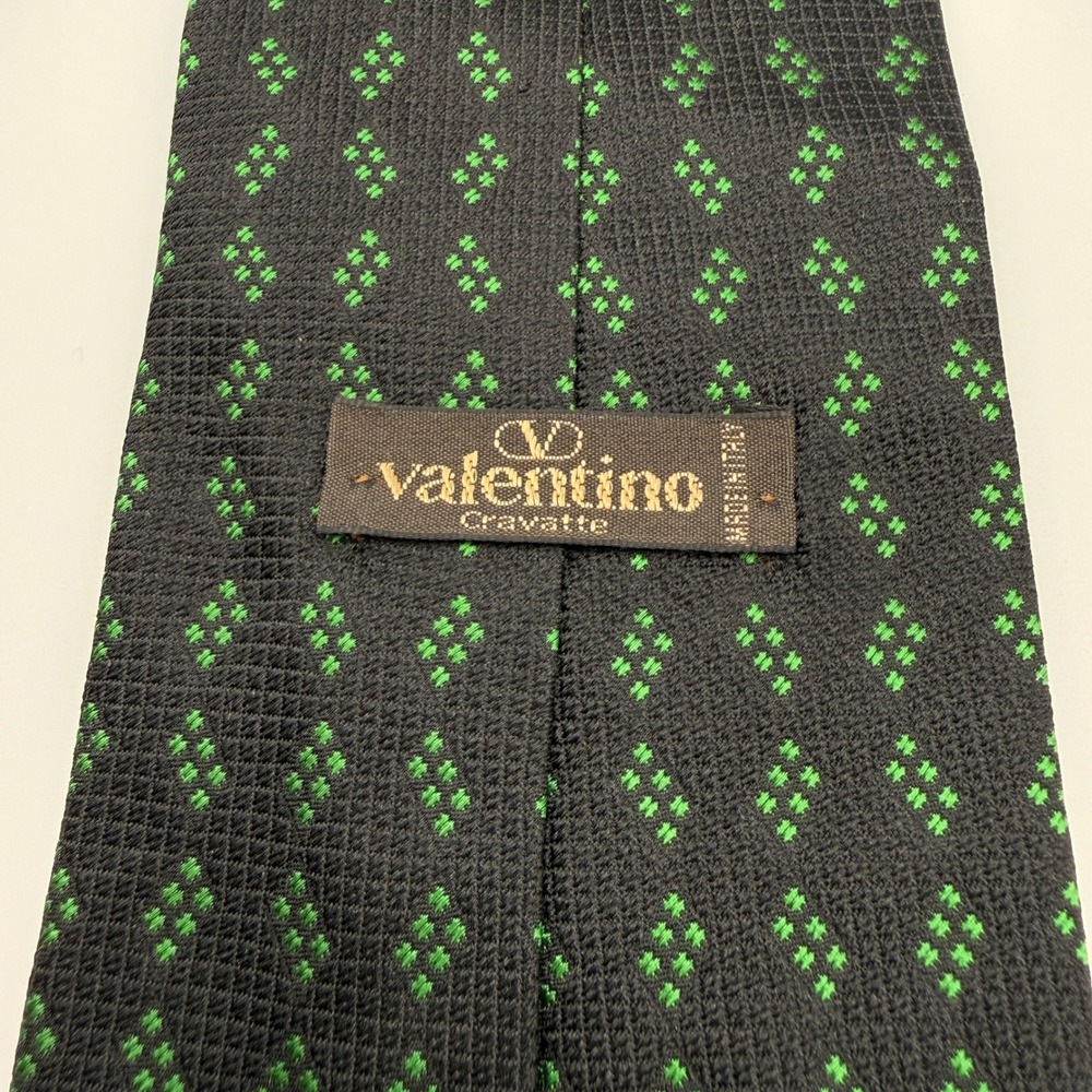 Valentino Necktie‎ Mens OS Black Green Geometric Silk Hand Made Italy Tie